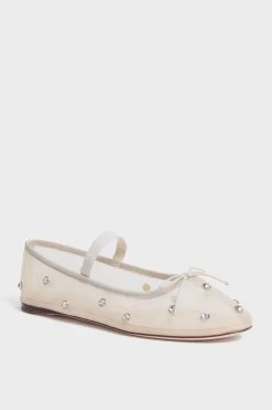 Loeffler Randall Cream Mesh With Clear Rhinestones Leonie Flats