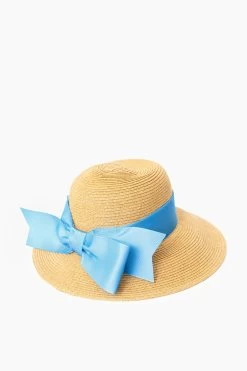 Exclusive Blue Packable Wide Bow Sunhat