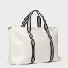 White And Navy Coated Canvas Weekender