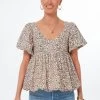 Floral Puff Sleeve Smocked Scoop Neck Virginia Blouse