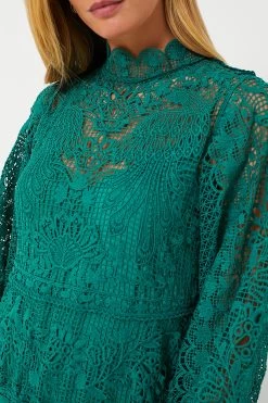 Farm Rio Dark Green Guipure Long Sleeve Maxi Dress -Vogue Vista Clothing tjmZ7VrlyD8biLYmI3T5vrmaZU5HtJyV 1