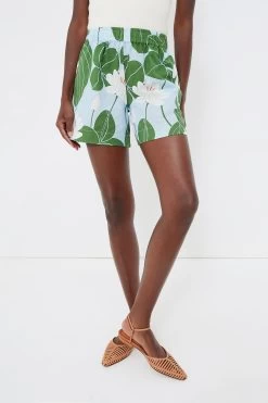 Green Waterlily Bizzy Linen Shorts