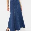 Dark Wash Denim Midi Skirt