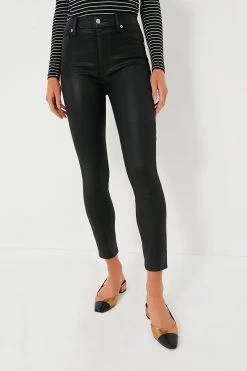 7 For All Mankind The Black Coated High Waist Ankle Skinny