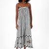 Black Ripple Tie Strap Smocked Straight Midi Dress