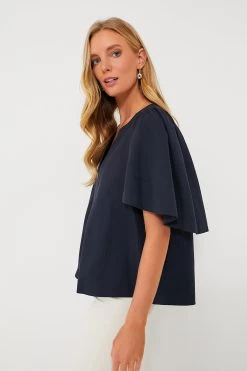 Navy Finley Flutter Sleeve Top -Vogue Vista Clothing zRuDjfRDDdIkz0JTVETCJME3iKfe1JlD 1