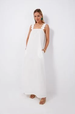 Off White Bubble Long Dress With Straps